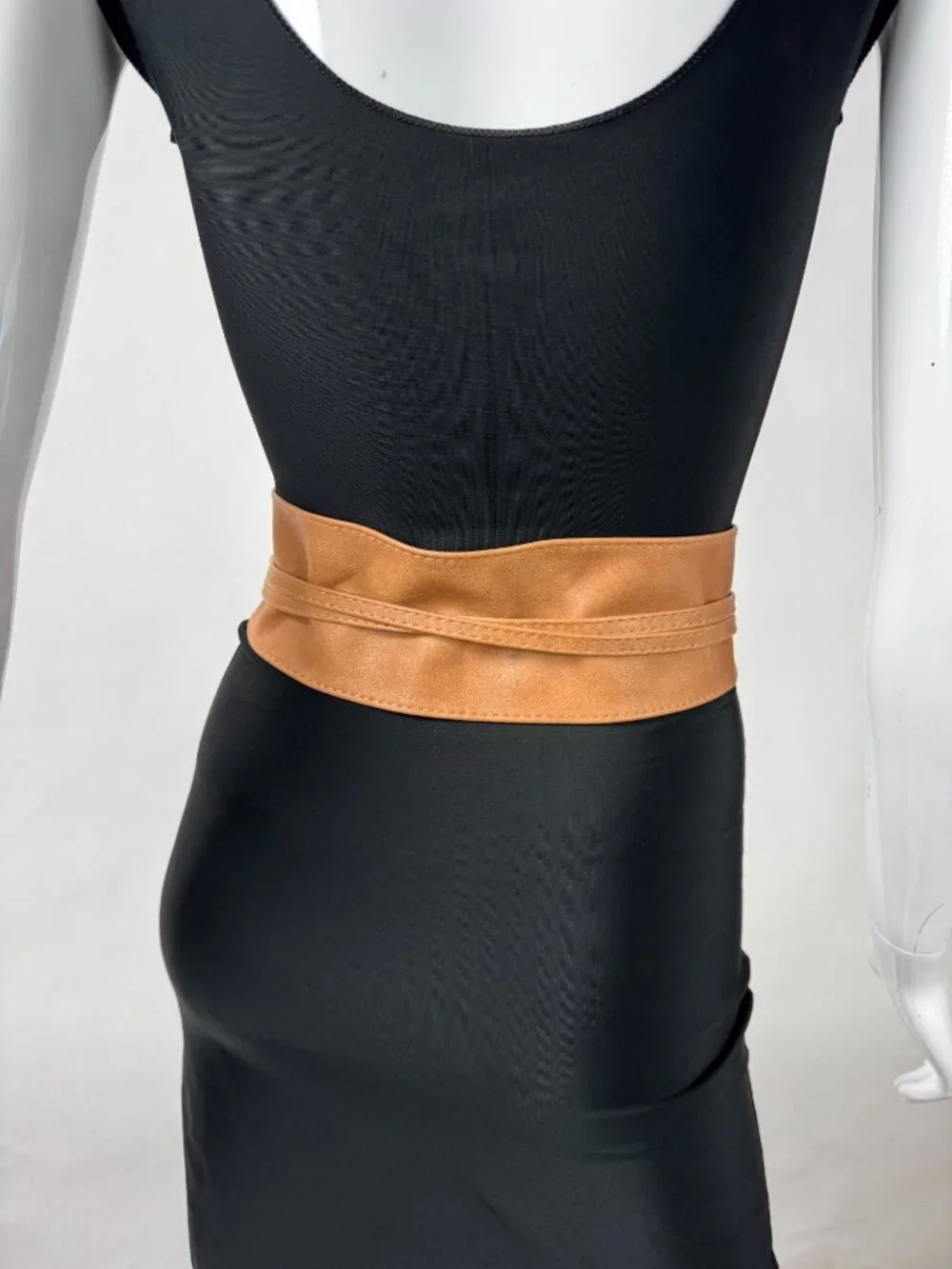 Fashiongen Camel Tan Wide Obi Belt S-M Polyurethane Adjustable Wrap Belt
